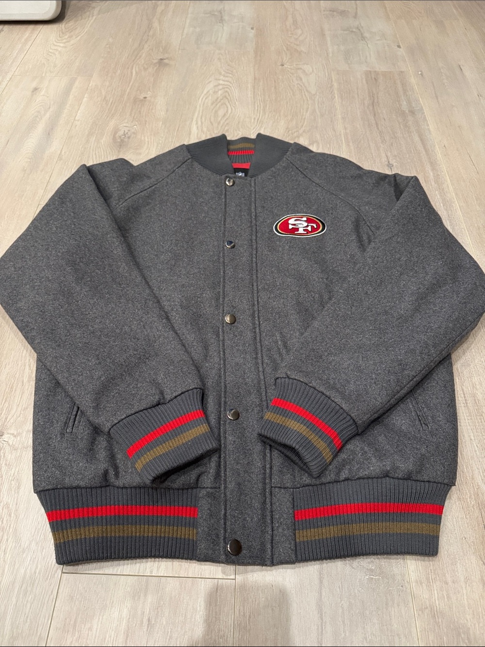 San Francisco 49ers Men's Gray Wool-Blend Bomber Jacket